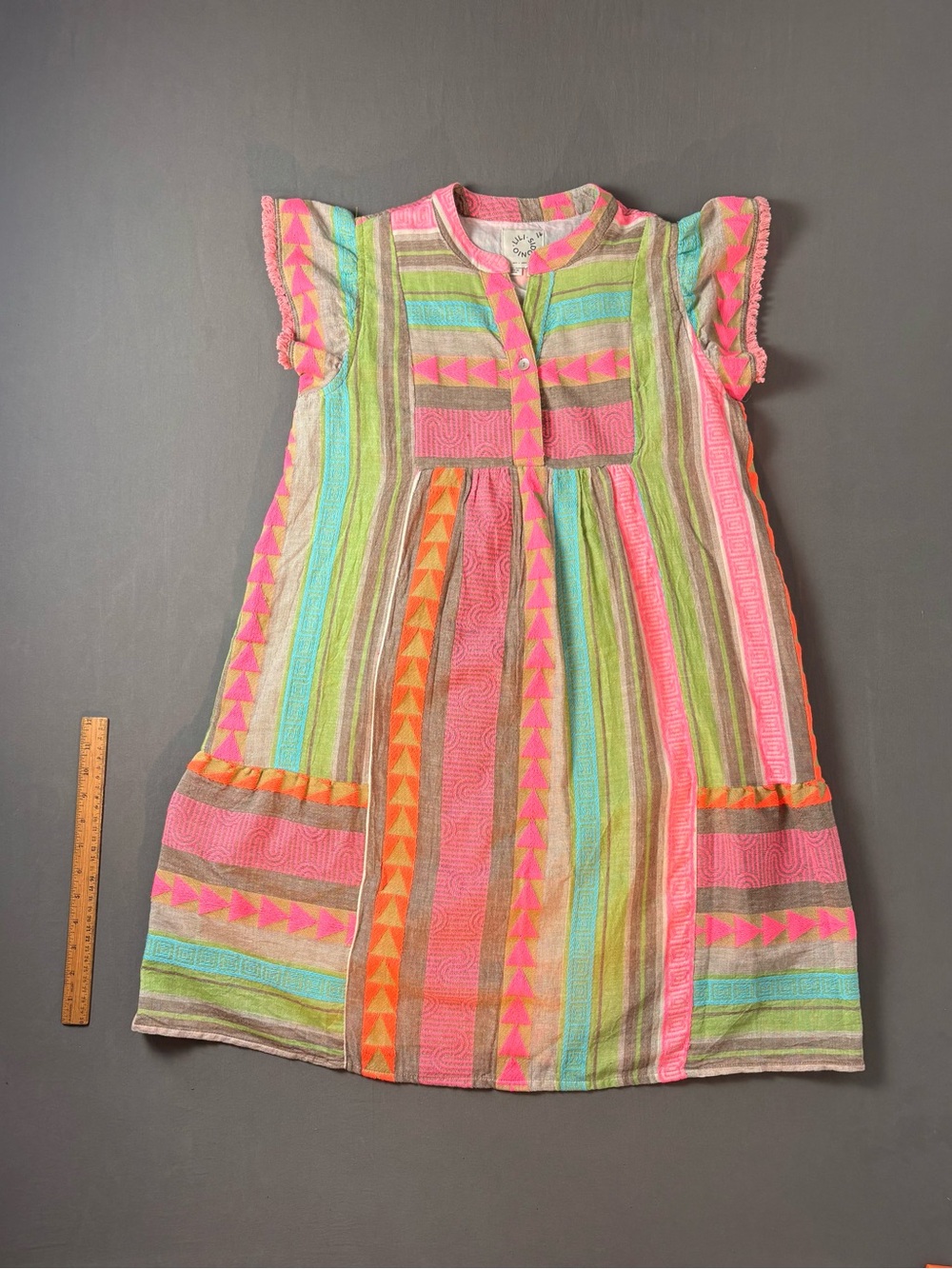 Girls' Pink Multi-Stripe Triangle Print Casual Dress